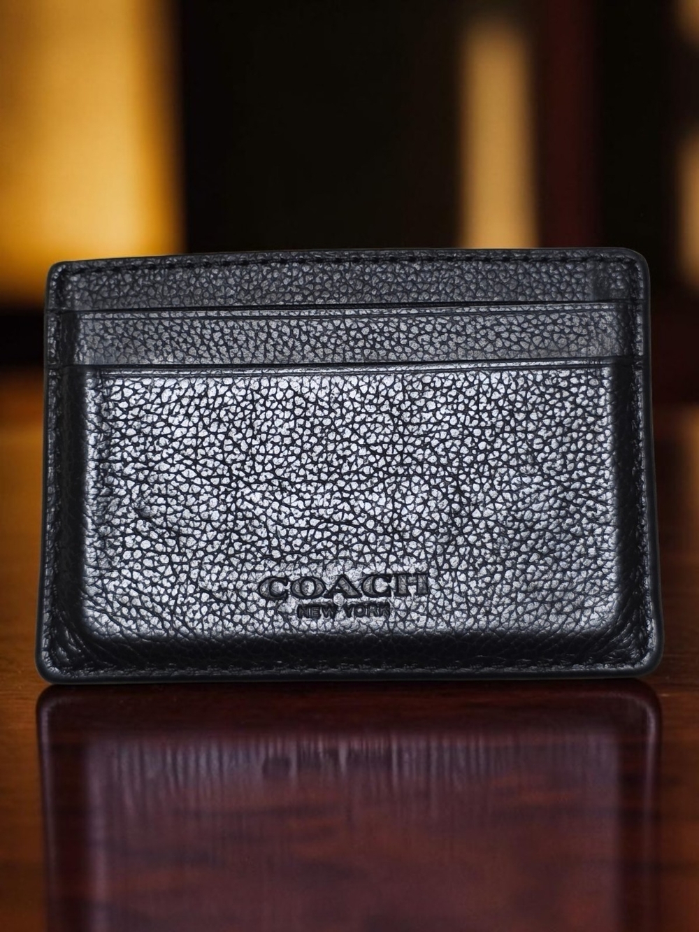 Coach Black Pebbled Leather Card Holder Money Clip - EUC